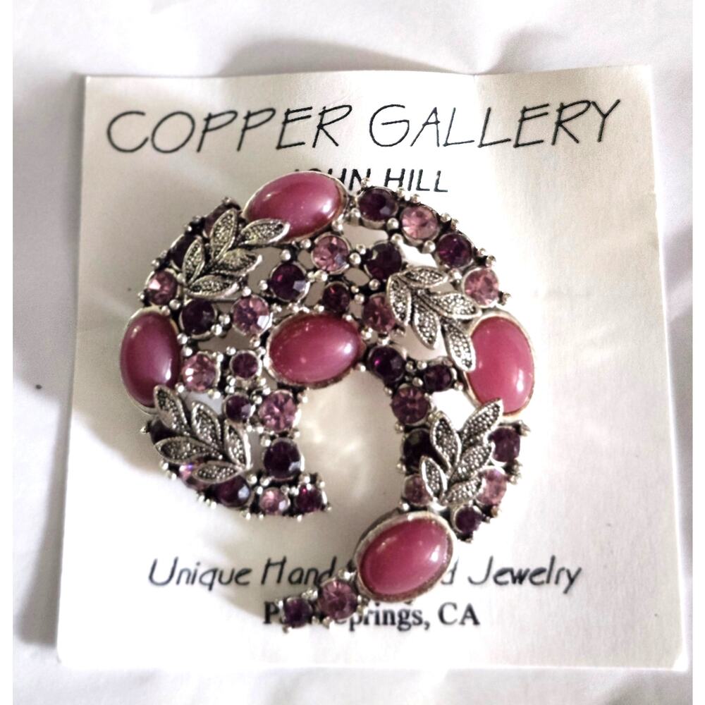 Vtg John Hill Copper Gallery Pink Purple Swoosh  Pin Brooch on Card